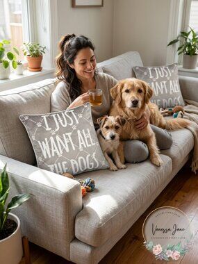 LACOURTE I Just Want All the Dogs 18 x 18 Toss Decorative Pillow – Grey